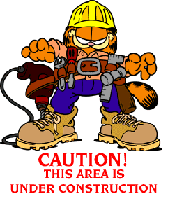 clip art of garfield wearing construction gear with the phrase 'caution! this area is under construction'